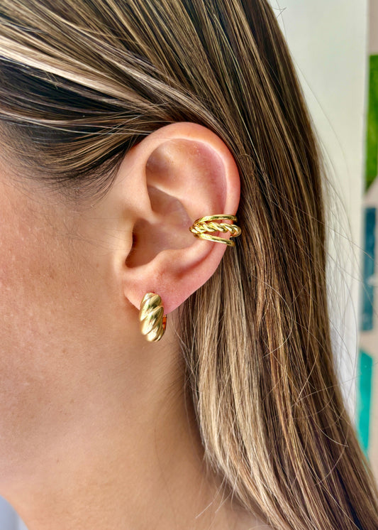 Gold ear cuff and earrings