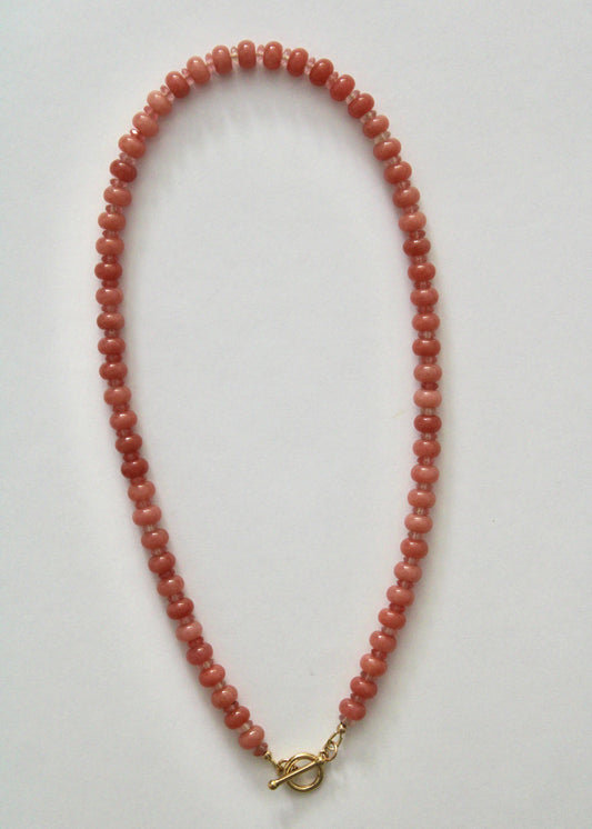 Pink Opal and Rose Quarts Gemstone Necklace