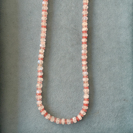 Moonstone and Rose Quartz Gemstone Necklace