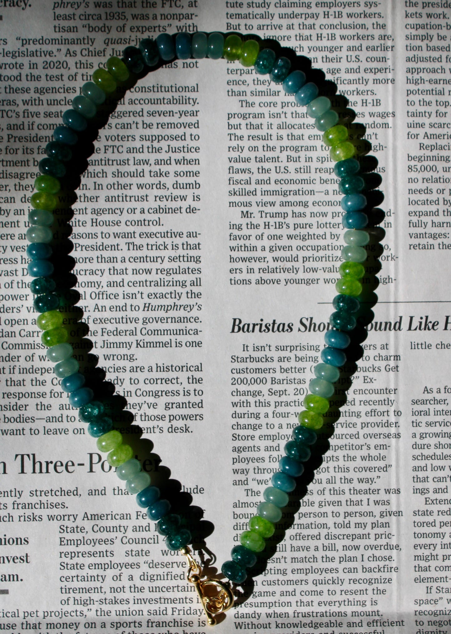 Green Striped Gemstone Necklace