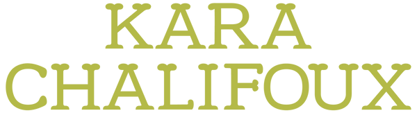 Green text 'KARA CHALIFOUX' on a white background